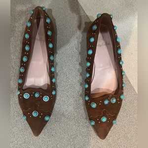 Pretty Ballerinas | brown suede with blue studs slip ons | size 40